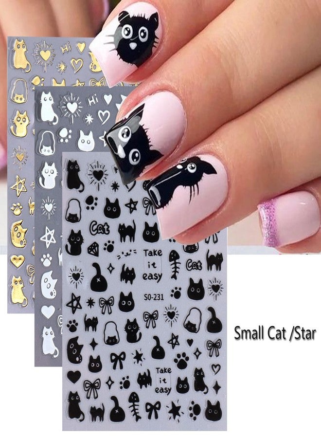 BSBTBZ Cat Nail Stickers - 8 Sheets Cute 3D Self Adhesive Gold Silver Black White Cat Design Decals for Kids, Girls, Women DIY Nail Decoration - Image 4